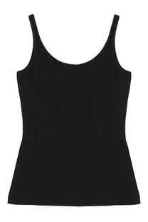 Off-White women’s black ribbed knit tank top with thin straps and rounded neckline in soft fabric