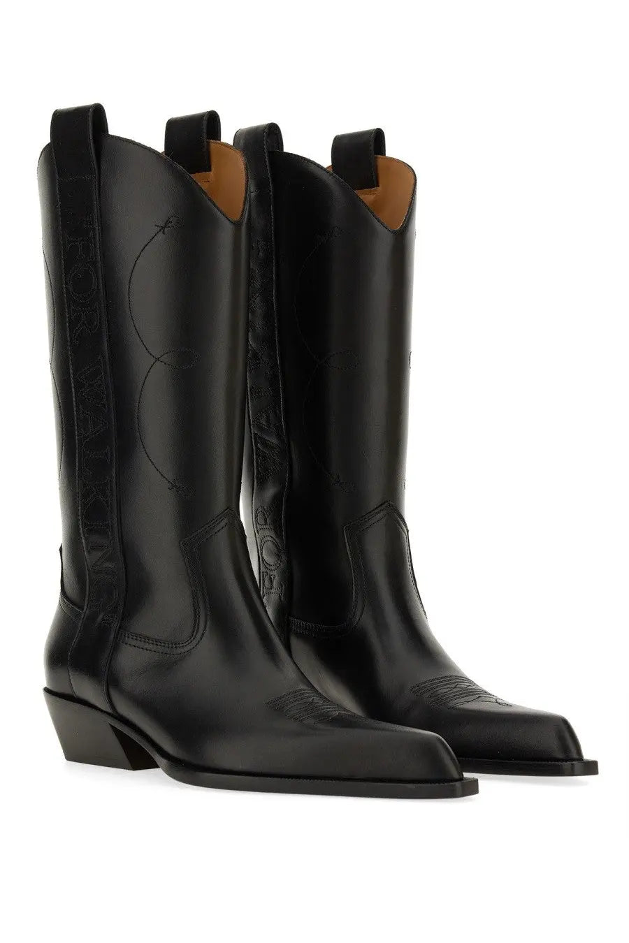Off-white women’s texan boot black leather cowboy boots with stitched detailing and pointed toe for walking
