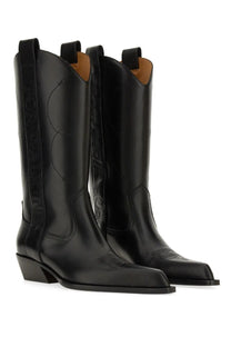 Off-white women’s texan boot black leather cowboy boots with stitched detailing and pointed toe for walking