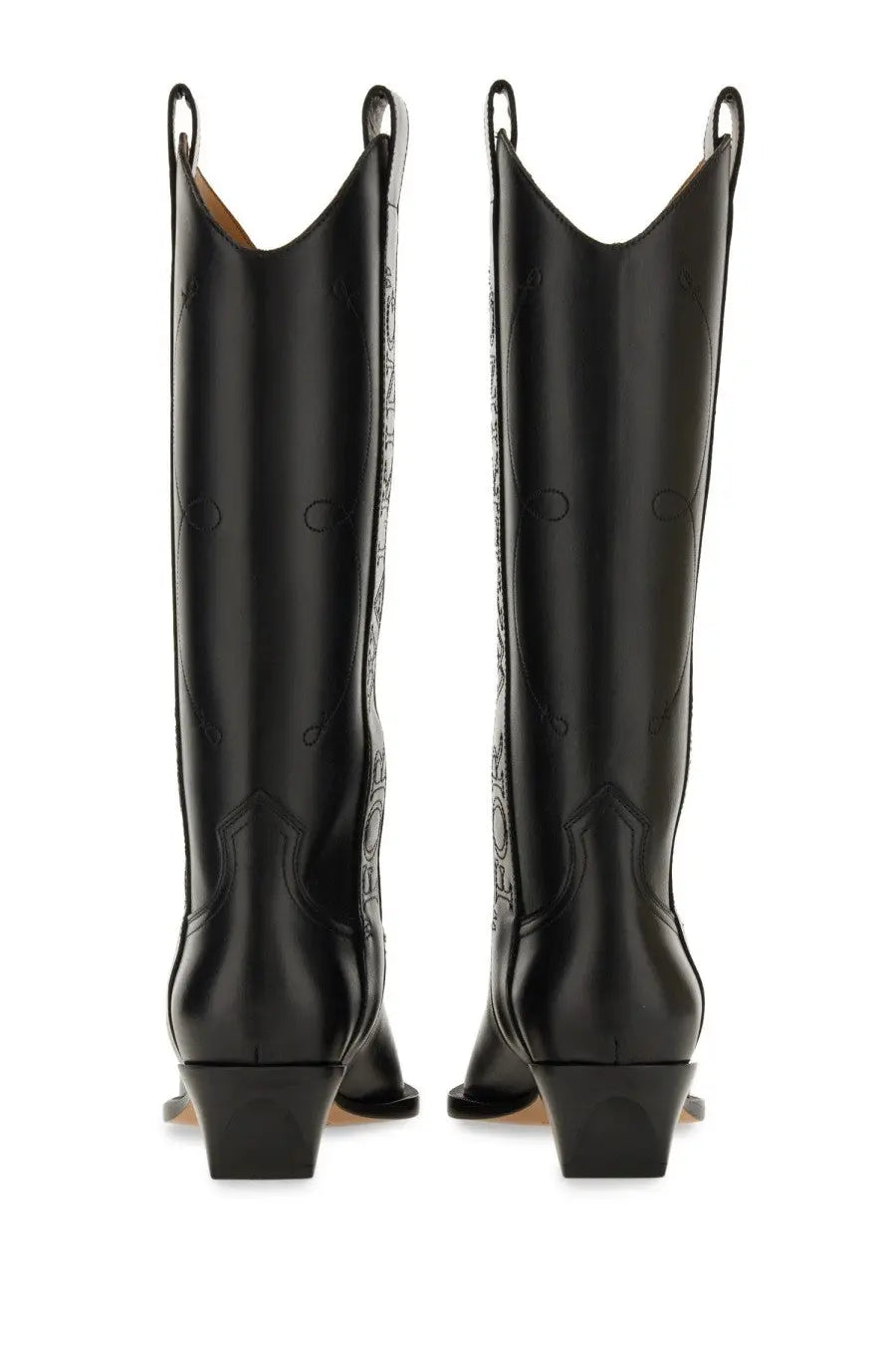 Off-white women’s texan boot in black leather with subtle embossed patterns and polished finish for walking