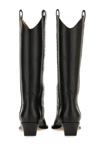 Off-white women’s texan boot in black leather with subtle embossed patterns and polished finish for walking