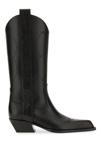 Off-White women’s texan boot in black leather with stitched decorative patterns and a low block heel for walking