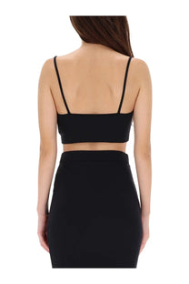 Off-white women’s black cropped top with thin straps and sleek form-fitting design in lightweight fabric