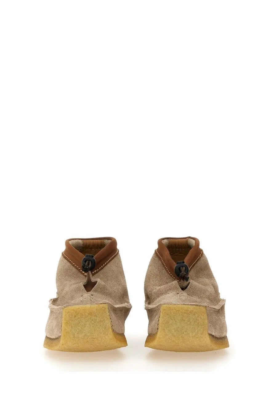 Woburn Walk men’s leather loafer beige with beige suede chukka boots brown leather accents and yellow rubber sole