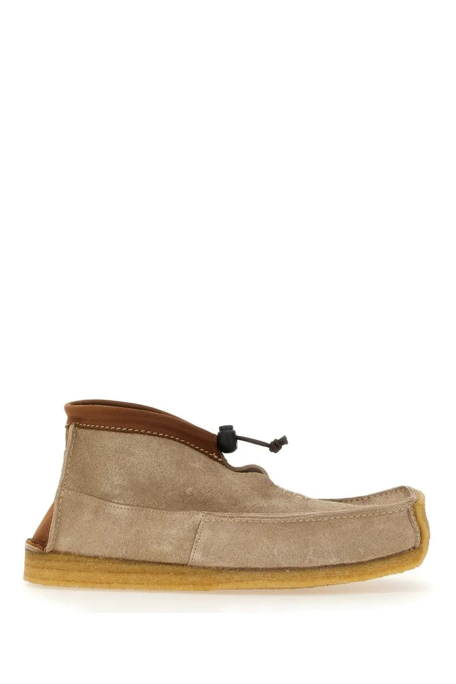 Beige suede woburn walk men’s leather loafer with brown leather accents and a durable rubber sole