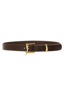 Woburn Walk men’s brown leather belt with gold-toned buckle and matching keeper for stylish wear