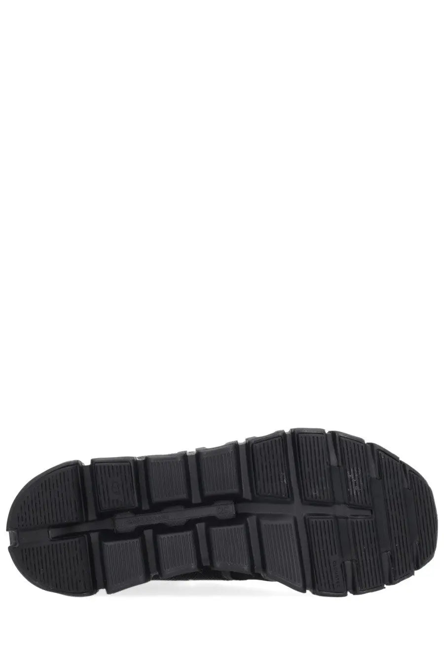 Black rubber sole with textured blocky tread pattern on the on women’s cloud sneaker black