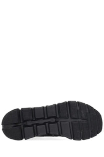 Black rubber sole with textured blocky tread pattern on the on women’s cloud sneaker black