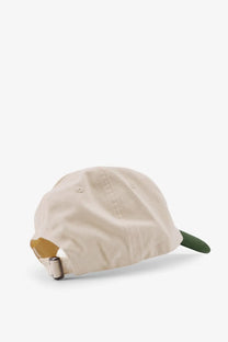 Woodbird men’s core twill cotton baseball hat beige with dark green brim and adjustable back strap shown from the back