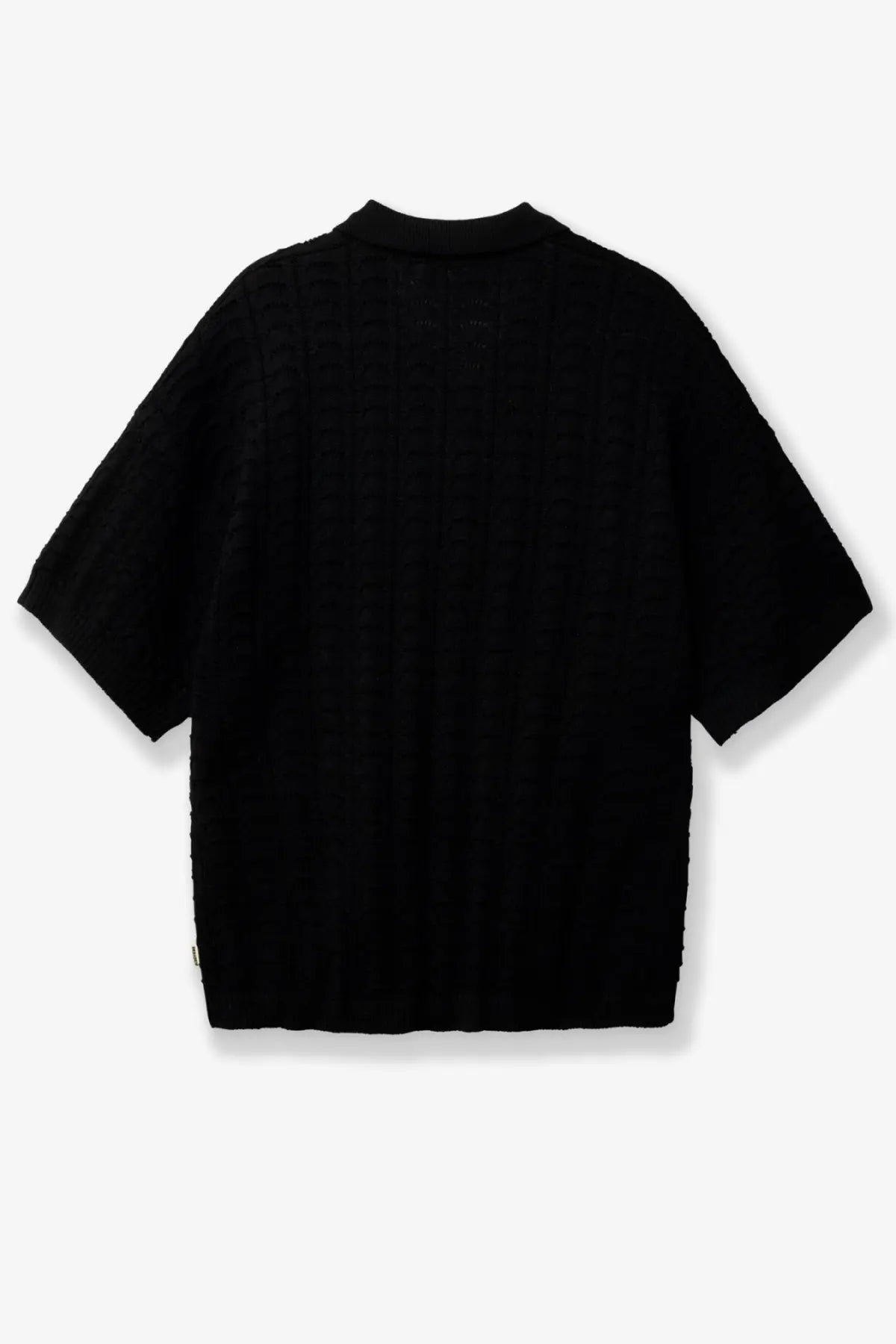 Woodbird men’s black cotton sweater with ribbed knit short sleeves and crew neck for casual wear