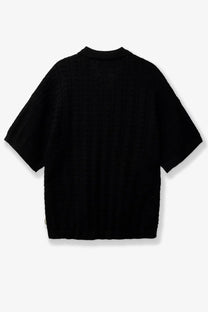 Woodbird men’s black cotton sweater with ribbed knit short sleeves and crew neck for casual wear