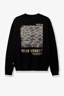 Woodbird men’s black cotton sweatshirt with white and gold wave graphic and hong kong 1844 text on front