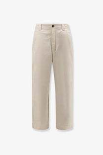 Woodbird men’s denim trousers white in beige chino fabric with straight-leg cut and single button waist closure