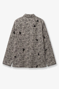 Woodbird men’s shirt jacket black with gray pattern and black embroidered bird motifs on front side