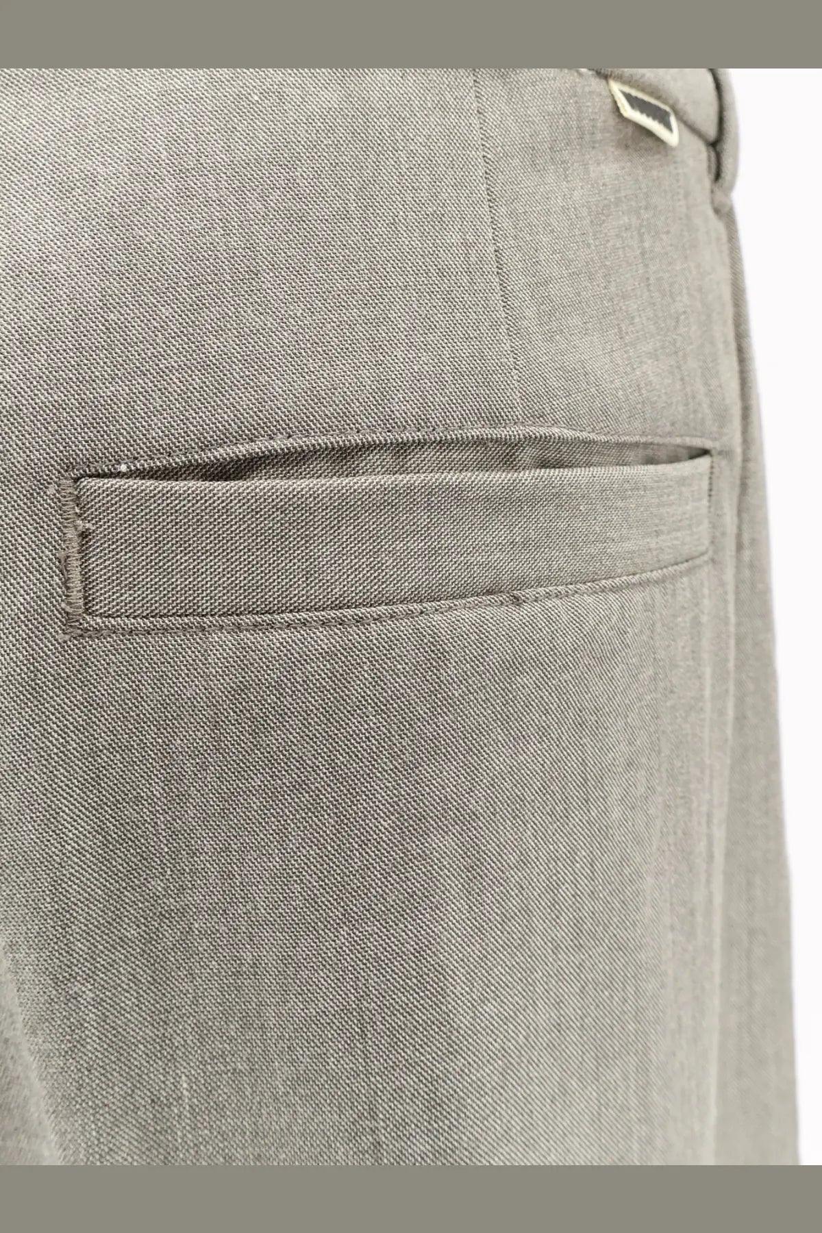 Woodbird men’s viscose blend beige trousers with gray textured fabric and subtle woven pattern featuring front pocket