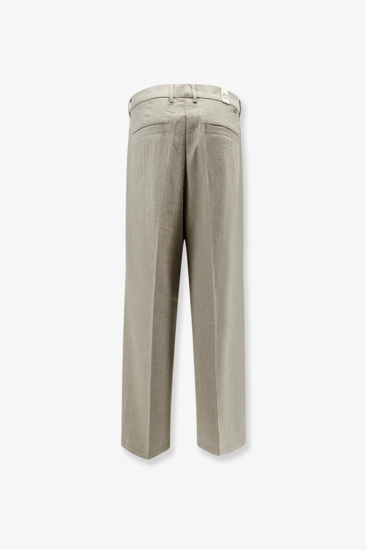 Beige linen woodbird men’s viscose blend trousers with straight leg cut and subtle back pleats showing backside view