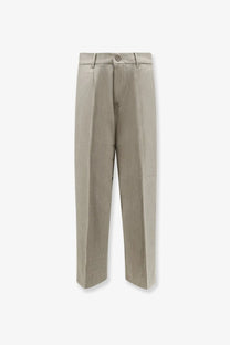 Beige linen woodbird men’s viscose blend trousers with tailored fit and subtle pleats at the waist