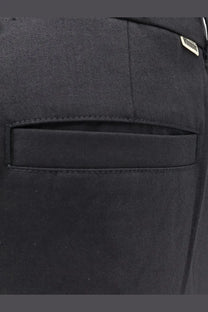 Black denim pocket of woodbird men’s viscose blend trousers with subtle woven texture and neat stitched edges