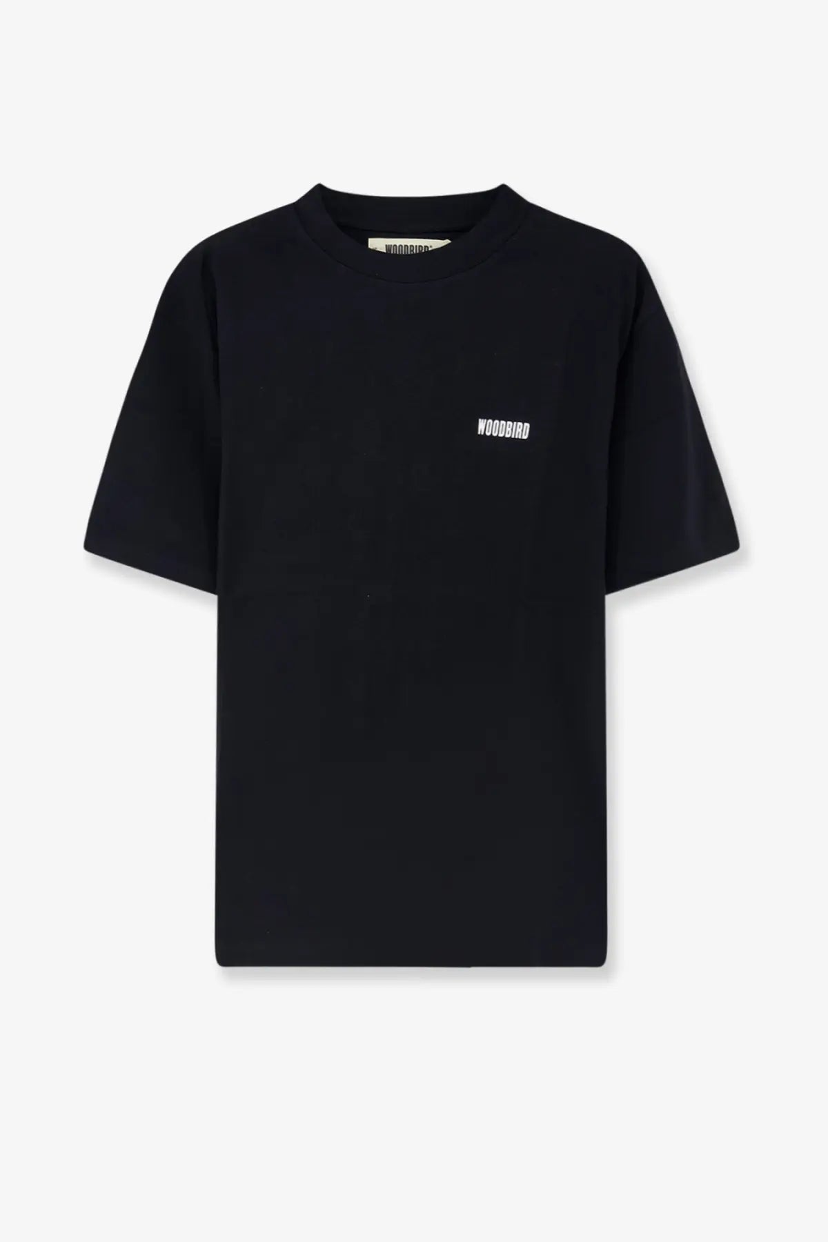 Woodbird men’s wbbaine sea organic cotton black short-sleeved crew neck t-shirt with subtle white logo embroidery