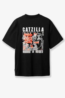 Woodbird men’s wbbaine zilla tee cotton shirt black with bold catzilla graphic in white orange and gray on front
