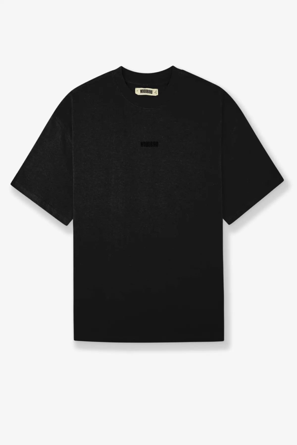 Woodbird men’s wbbeam black cotton short-sleeved crew neck t-shirt with minimalist chest branding and collar tag