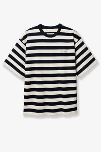 Woodbird men’s wbbeam organic cotton shirt blue black and white striped short sleeve with subtle chest logo