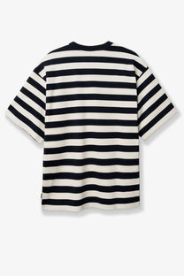 Woodbird men’s wbbeam organic cotton shirt blue black and white striped short-sleeved relaxed fit t-shirt