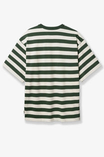 Woodbird men’s wbbeam stripe tee organic cotton shirt in dark green and off-white with a relaxed fit