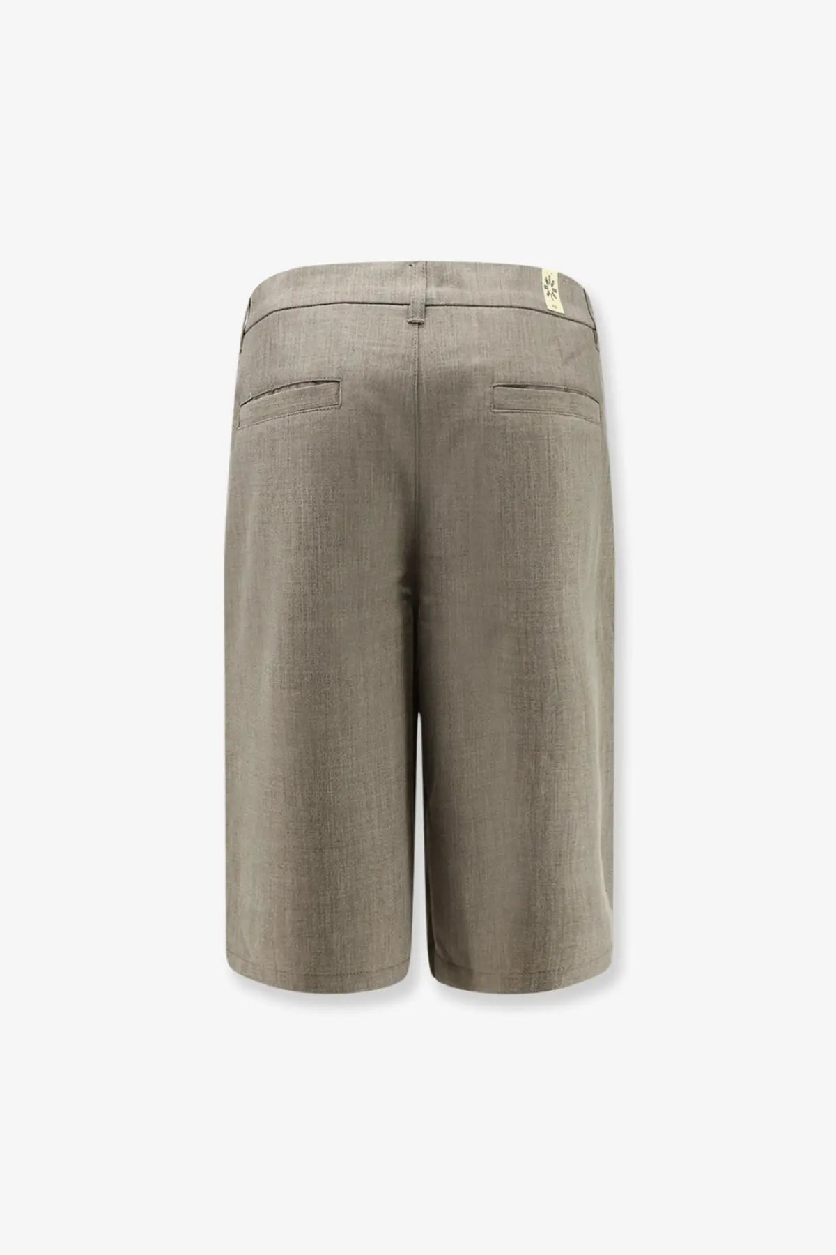 Beige linen woodbird men’s wbbin viscose blend bermuda shorts back side with subtle textured weave and two pockets