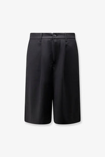 Woodbird men’s wbbin viscose blend bermuda shorts in black with pleated tailored design and single button waist closure