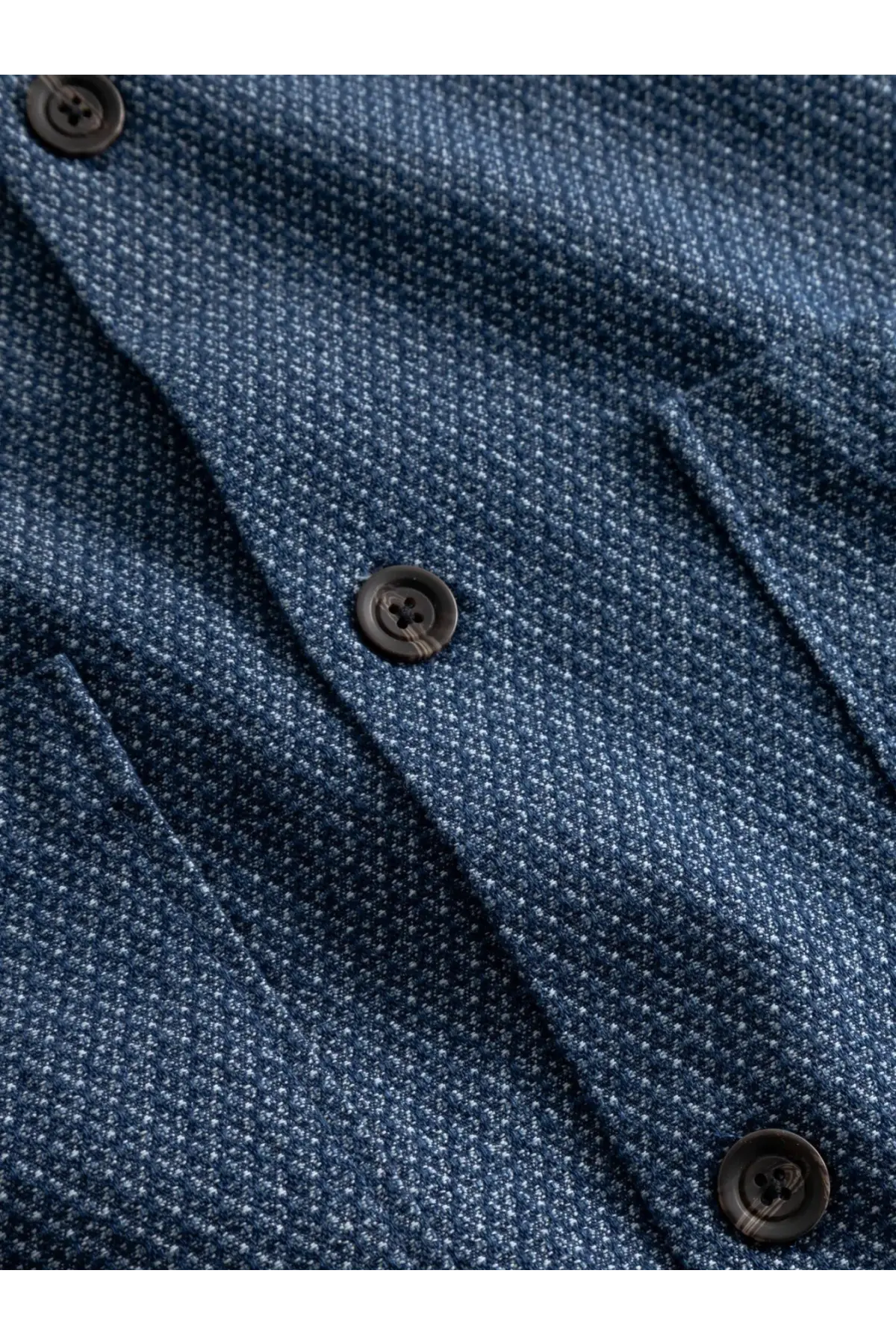 Woodbird men’s wbblade needle denim jacket blue featuring dark blue textured button-up shirt with subtle white speckles