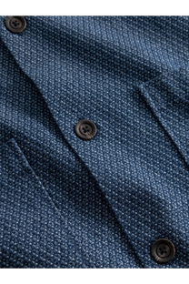 Woodbird men’s wbblade needle denim jacket blue featuring dark blue textured button-up shirt with subtle white speckles