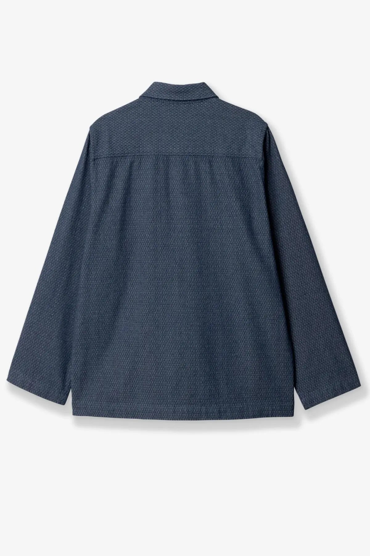 Woodbird men’s wbblade needle denim jacket blue with dark blue textured long-sleeved woven pattern shirt fabric