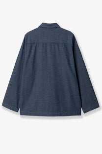 Woodbird men’s wbblade needle denim jacket blue with dark blue textured long-sleeved woven pattern shirt fabric