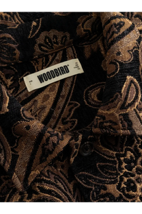 Woodbird men’s wbblade rong jacket brown with black and gold paisley-patterned textured woven fabric