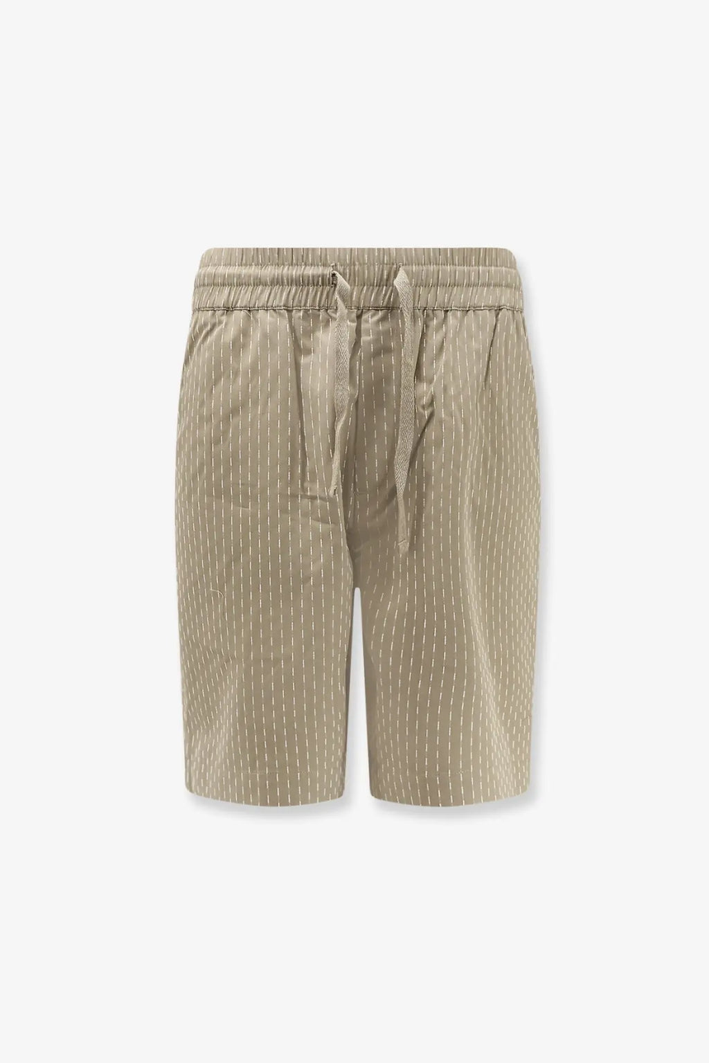 Woodbird men’s wbbommy cotton bermuda shorts in beige with subtle white pinstripes and a matching drawstring waistband