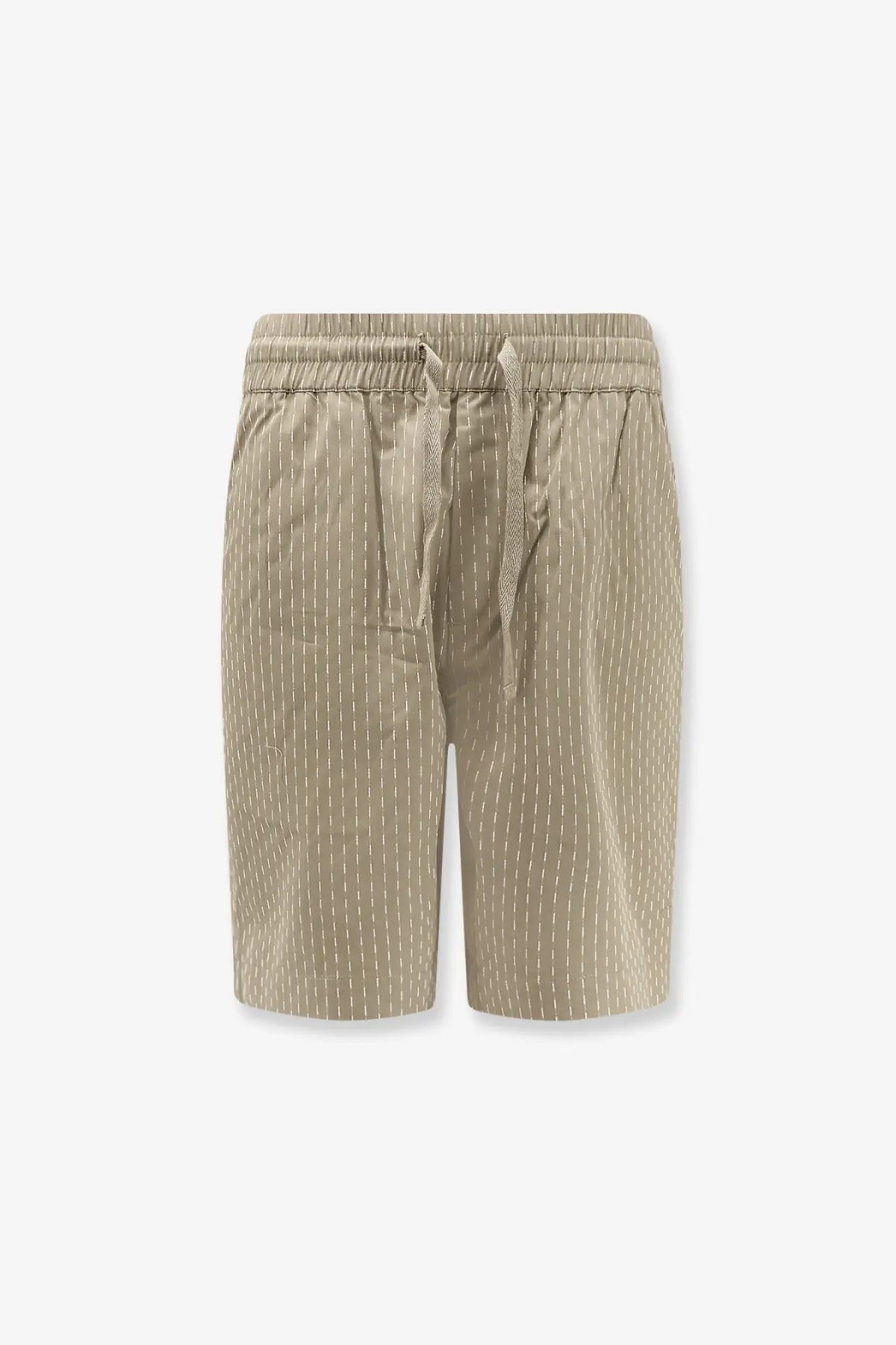 Woodbird men’s wbbommy cotton bermuda shorts in beige with subtle white pinstripes and a matching drawstring waistband