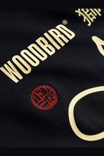 Woodbird men’s wbcane lion cotton jersey black sweatshirt with cream lettering and red embroidered circular logo