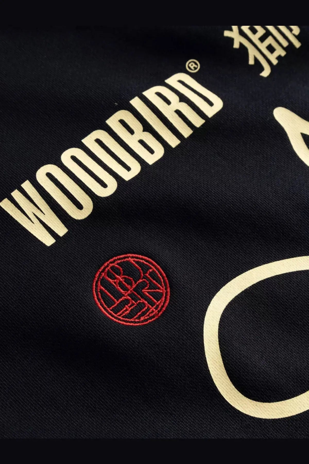 Woodbird men’s wbcane lion cotton jersey black sweatshirt with cream lettering and red embroidered circular logo