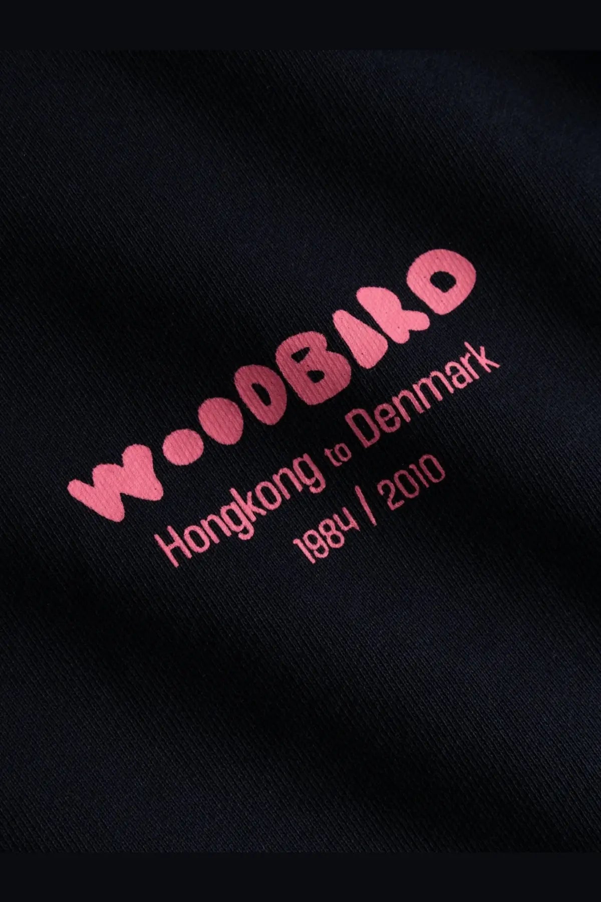 Woodbird men’s wbcane organic cotton black sweatshirt with bold pink embroidered logo hongkong to denmark 1984 2010
