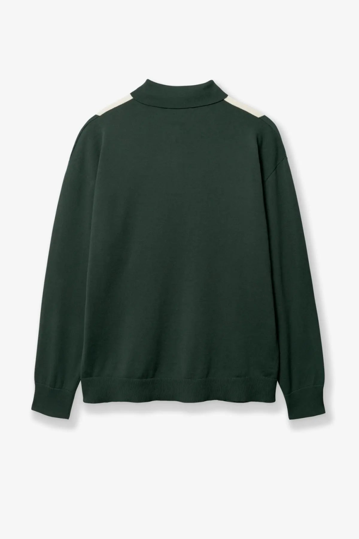 Woodbird men’s green cotton polo shirt with dark green knit ribbed collar cuffs and white shoulder panels