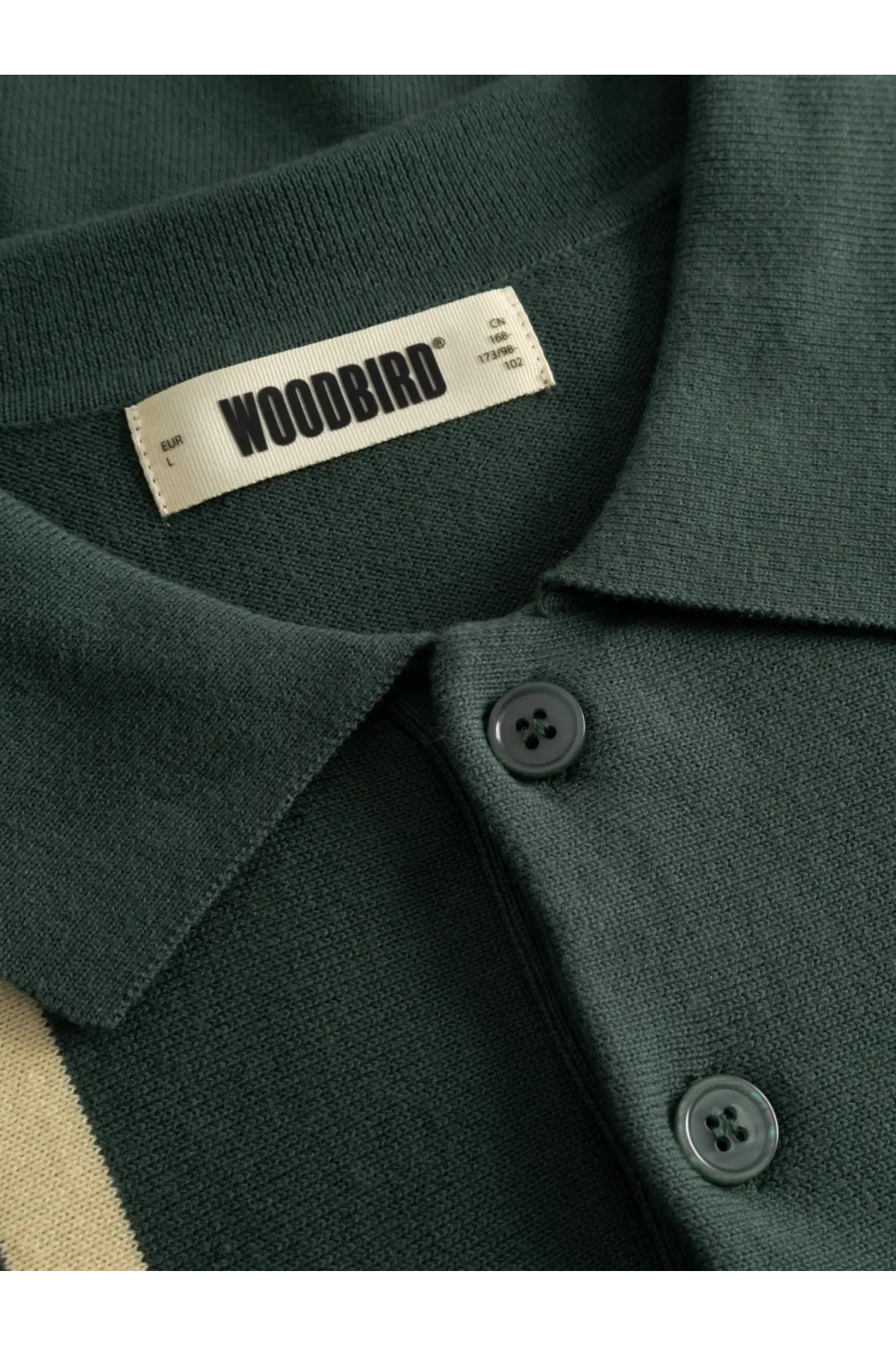 Woodbird men’s wbdom grand polo cotton shirt in dark green wool blend with ribbed collar and matching buttons