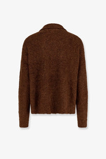 Brown textured knit cardigan with collar and long sleeves woodbird mens wbdom loop sweater brown