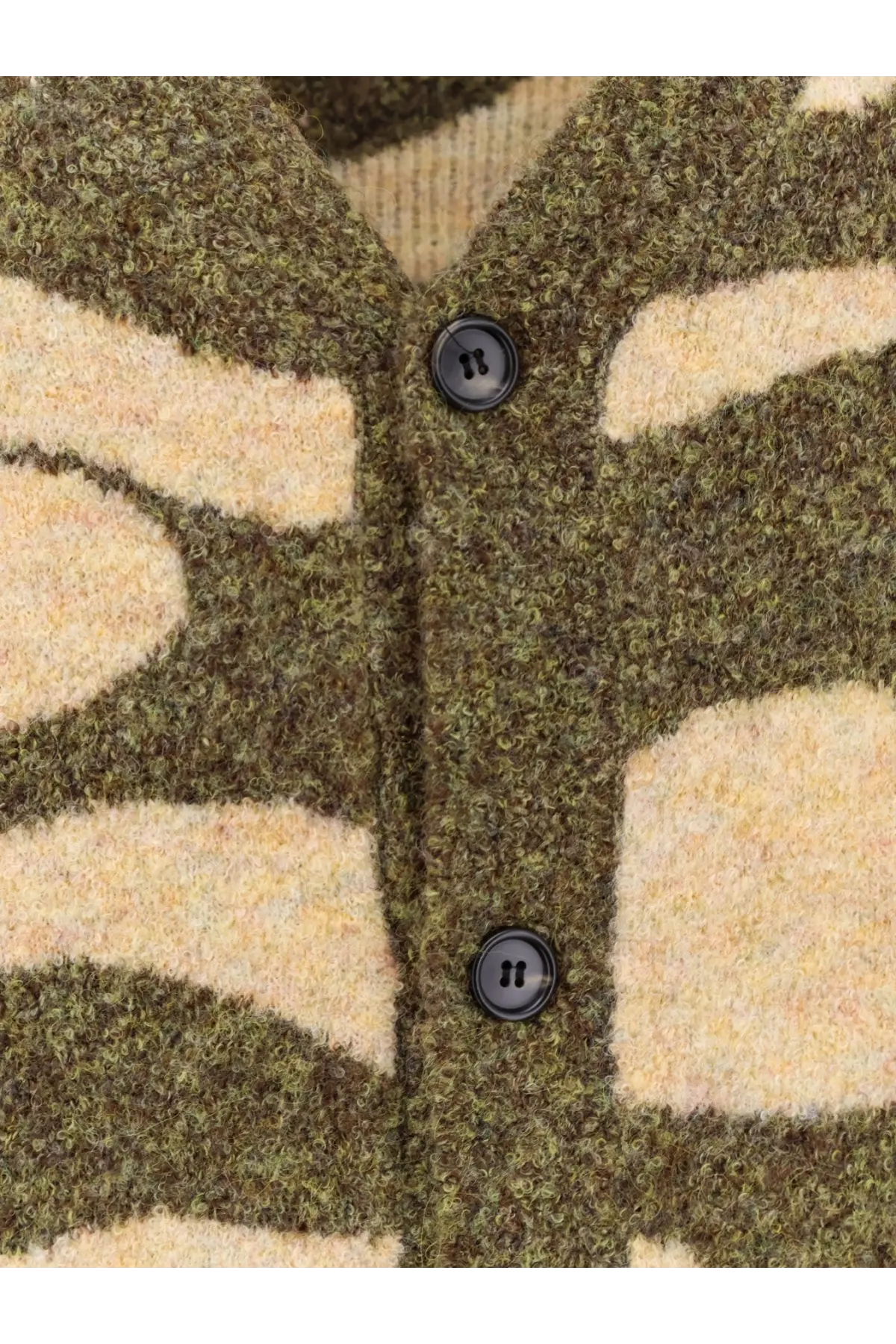 Olive and beige abstract patterned knit cardigan with black buttons by woodbird men’s wbkoon cloud cardigan green
