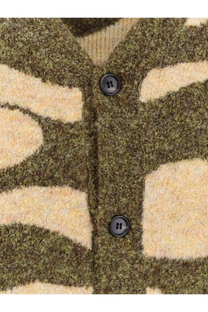 Woodbird men’s wbkoon cloud cardigan green olive and beige abstract knit with black buttons visible front side