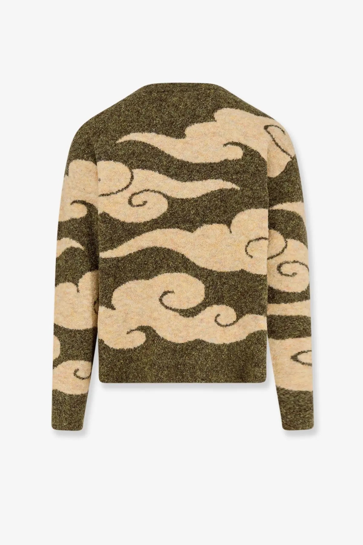 Woodbird men’s wbkoon cloud cardigan green olive green and cream cloud-patterned textured fuzzy knit sweater