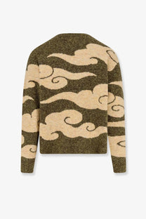 Woodbird men’s wbkoon cloud cardigan green olive green and cream cloud-patterned textured fuzzy knit sweater