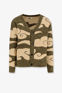 Woodbird men’s wbkoon cloud cardigan in olive green and cream knit with v-neck and button closure