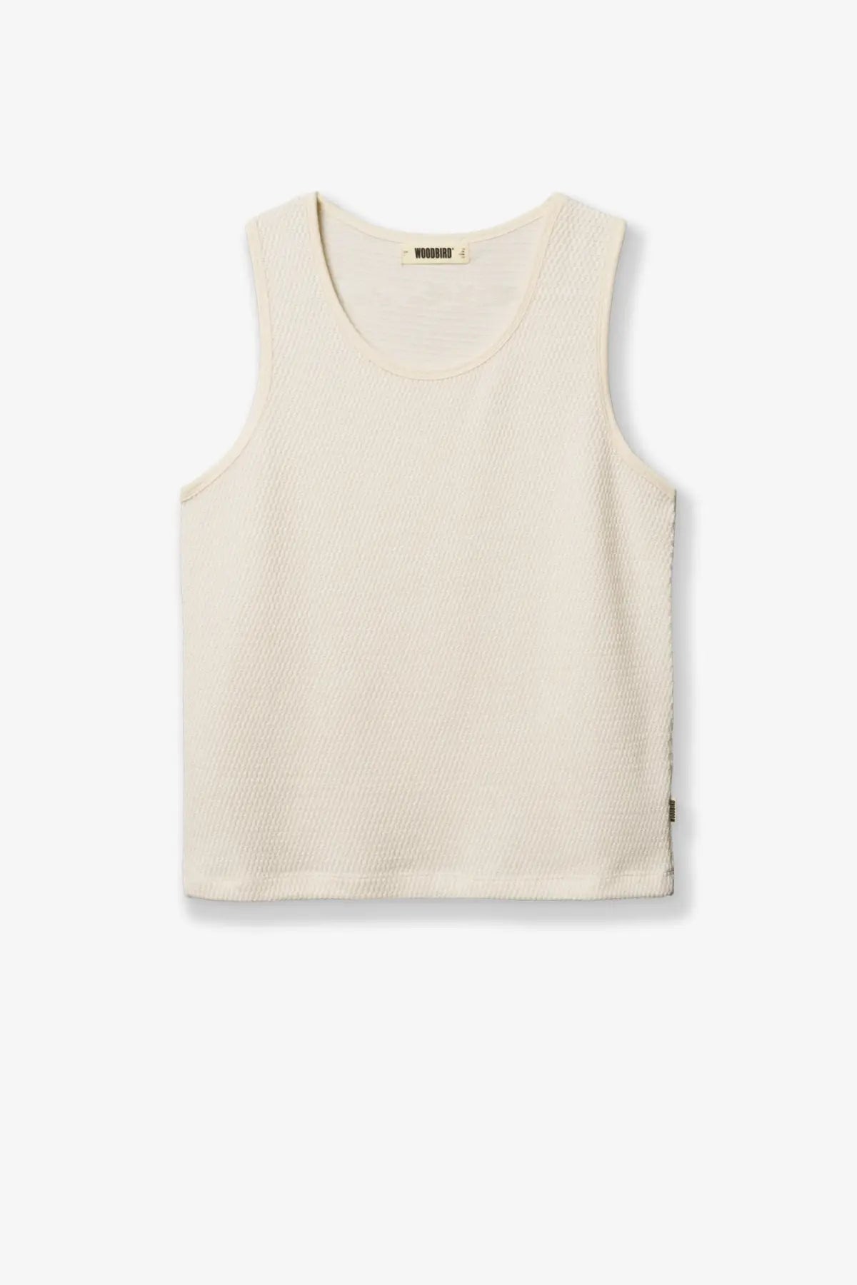 Woodbird men’s wblung viscose blend cream ribbed knit tank top with round neckline and side seam detail