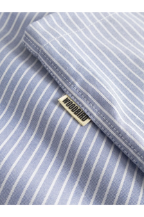Woodbird men’s wbwang ox flower light blue and white striped cotton shirt with beige brand label in collar